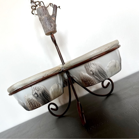 Set of 3 Nature Bowls with Iron Stand & Real Twig and Feather Finial - Picture 8 of 8